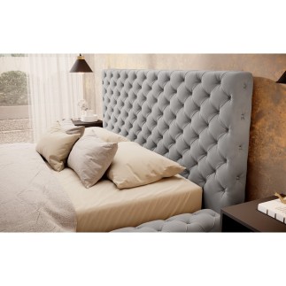 Lit 180x200 capitonné en velours luxe avec coffre, gris, PRIMO