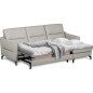 Canapé d'angle convertible en cuir italien luxe 5 places, FARINI, coffre, gris clair, angle droit Canapé d'angle convertible en cuir italien luxe 5 places, FARINI, coffre, gris clair, angle droit