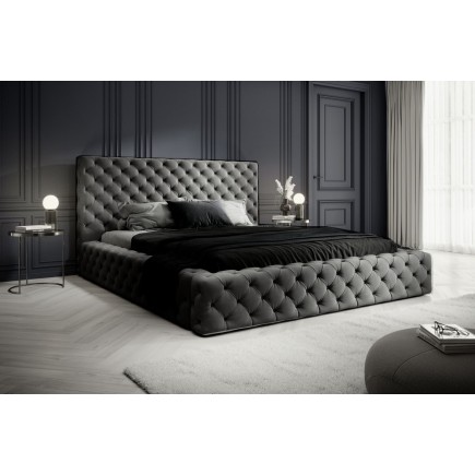 Lit 160x200 capitonné en velours luxe avec coffre, gris foncé, PRIMO