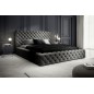 Lit 160x200 capitonné en velours luxe avec coffre, gris foncé, PRIMO