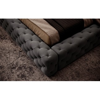 Lit 160x200 capitonné en velours luxe avec coffre, gris foncé, PRIMO