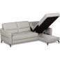 Canapé d'angle convertible en cuir italien luxe 5 places, FARINI, coffre, gris clair, angle droit Canapé d'angle convertible en cuir italien luxe 5 places, FARINI, coffre, gris clair, angle droit