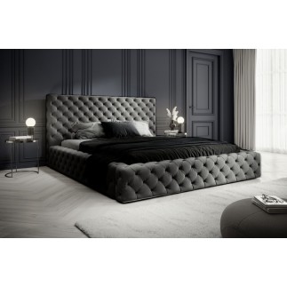 Lit 180x200 capitonné en velours luxe avec coffre, gris, PRIMO