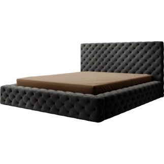 Lit 180x200 capitonné en velours luxe avec coffre, gris, PRIMO