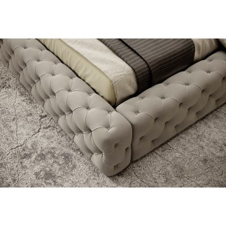 Lit 180x200 capitonné en velours luxe avec coffre, beige, PRIMO