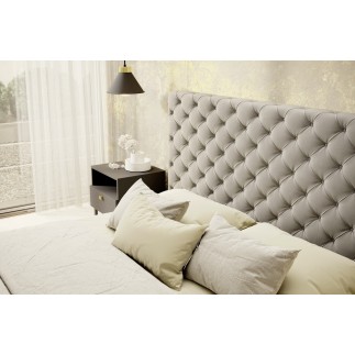 Lit 140x200 capitonné en velours luxe avec coffre, beige, PRIMO