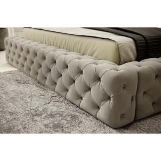 Lit 140x200 capitonné en velours luxe avec coffre, beige, PRIMO