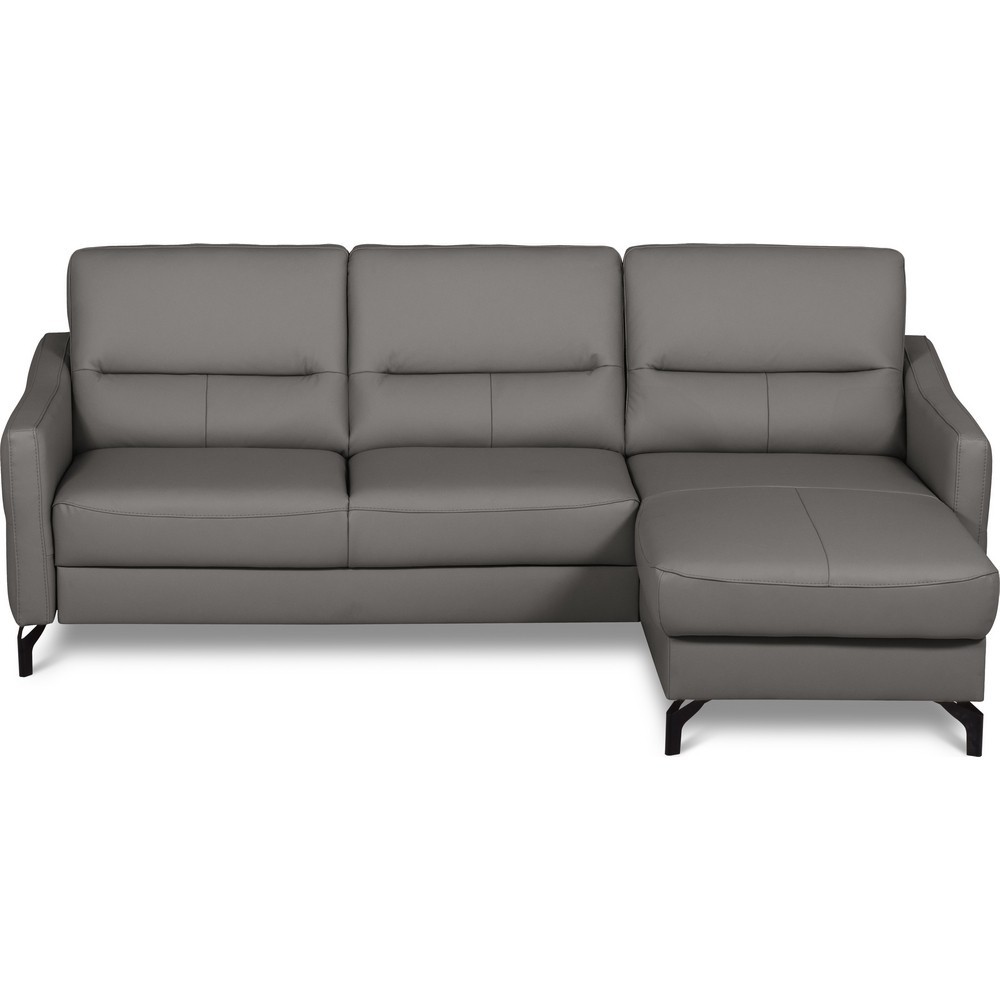 Canapé d'angle convertible en cuir italien luxe 5 places, FARINI, coffre, gris foncé, angle droit Canapé d'angle convertible en cuir italien luxe 5 places, FARINI, coffre, gris foncé, angle droit