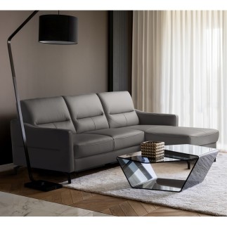 Canapé d'angle convertible en cuir italien luxe 5 places, FARINI, coffre, gris foncé, angle droit