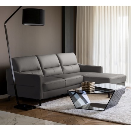 Canapé d'angle convertible en cuir italien luxe 5 places, FARINI, coffre, gris foncé, angle droit