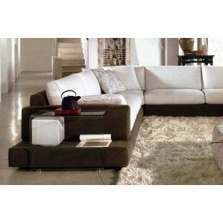 Canapé d'angle LOFT en tissu haut de gamme, écru et chocolat, angle gauche