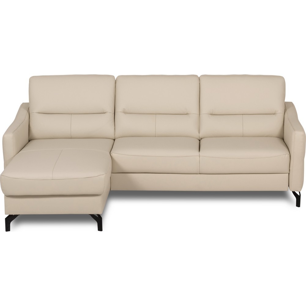 Canapé d'angle convertible en cuir italien luxe 5 places, FARINI, coffre, beige, angle gauche