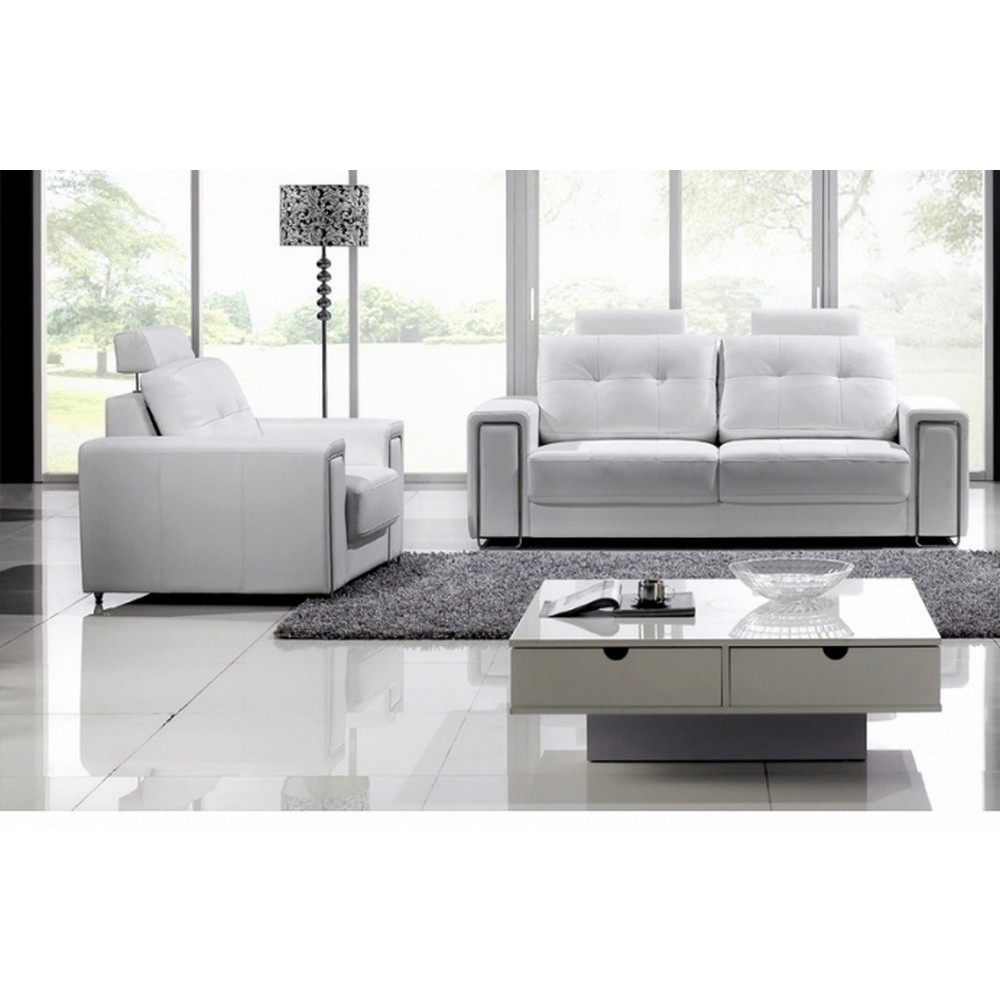 Ensemble canapé 2 places + 1 fauteuil, en cuir Prestige luxe haut de gamme italien MATIGNON, blanc