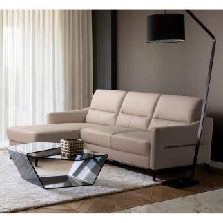 Canapé d'angle convertible en cuir italien luxe 5 places, FARINI, coffre, beige, angle gauche