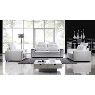 Ensemble de 2 canapés 2 places et d'un fauteuil en cuir Prestige luxe haut de gamme italien MATIGNON, blanc
