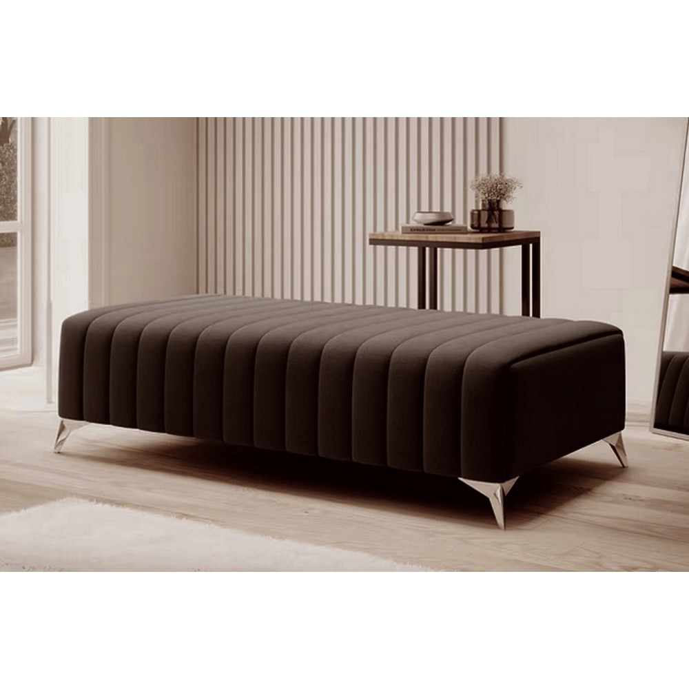Pouf en tissu velours de qualité, LARIMO, marron foncé