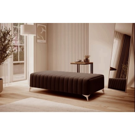 Pouf en tissu velours de qualité, LARIMO, marron foncé
