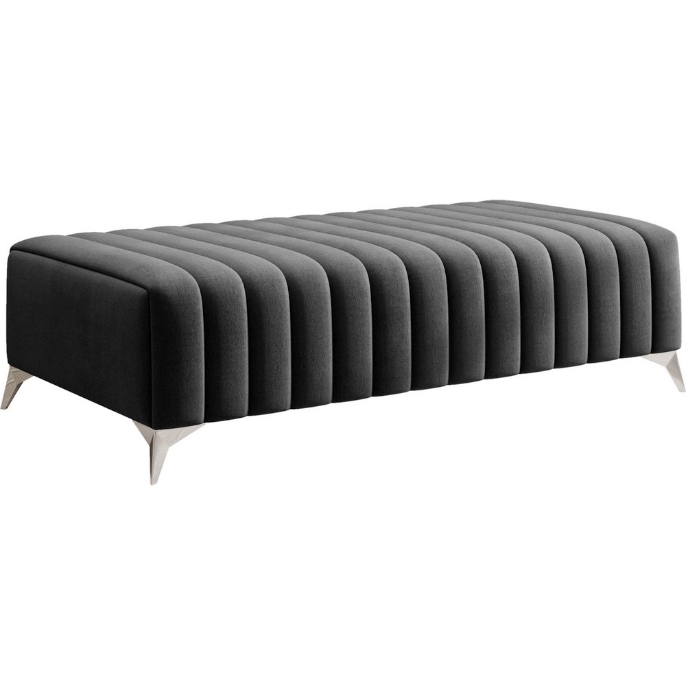 Pouf en tissu velours de qualité, LARIMO, gris foncé