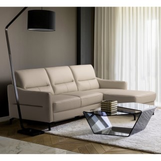 Canapé d'angle convertible en cuir italien luxe 5 places, FARINI, coffre, BEIGE, angle droit