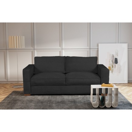 Canapé 3 places convertible en velours cottelé de luxe TEX, noir
