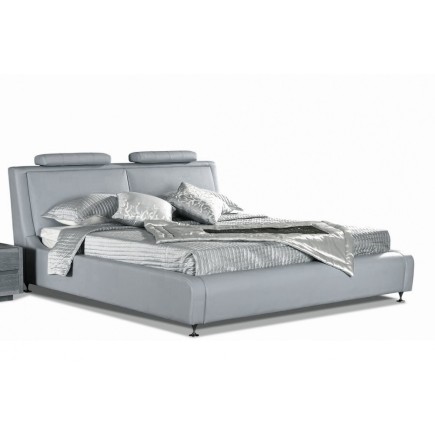 Lit en cuir italien de luxe LIVOURNE 140x190, gris clair.