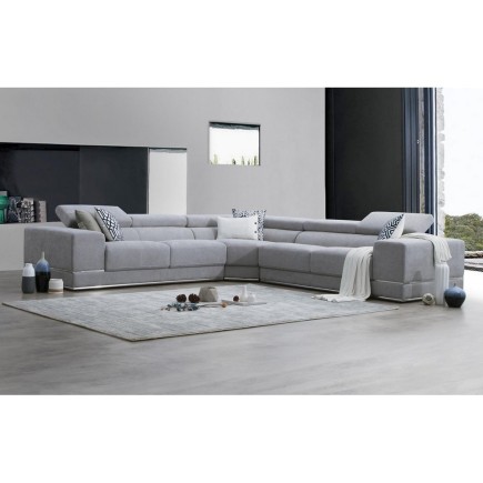 Canapé d'angle GOLDY en tissu haut de gamme, 6/7 places, gris