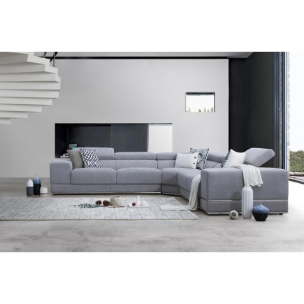 Canapé d'angle GOLDY en tissu haut de gamme, 6/7 places, gris