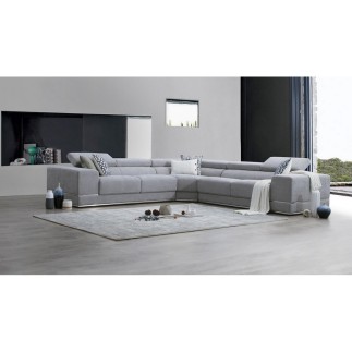 Canapé d'angle GOLDY en tissu haut de gamme, 6/7 places, gris