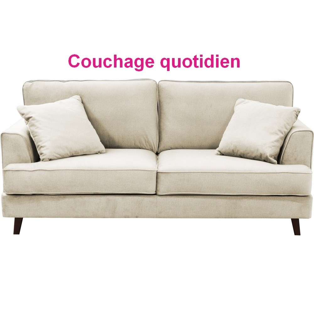Canapé 3 places convertible en velours de luxe INDY, beige clair