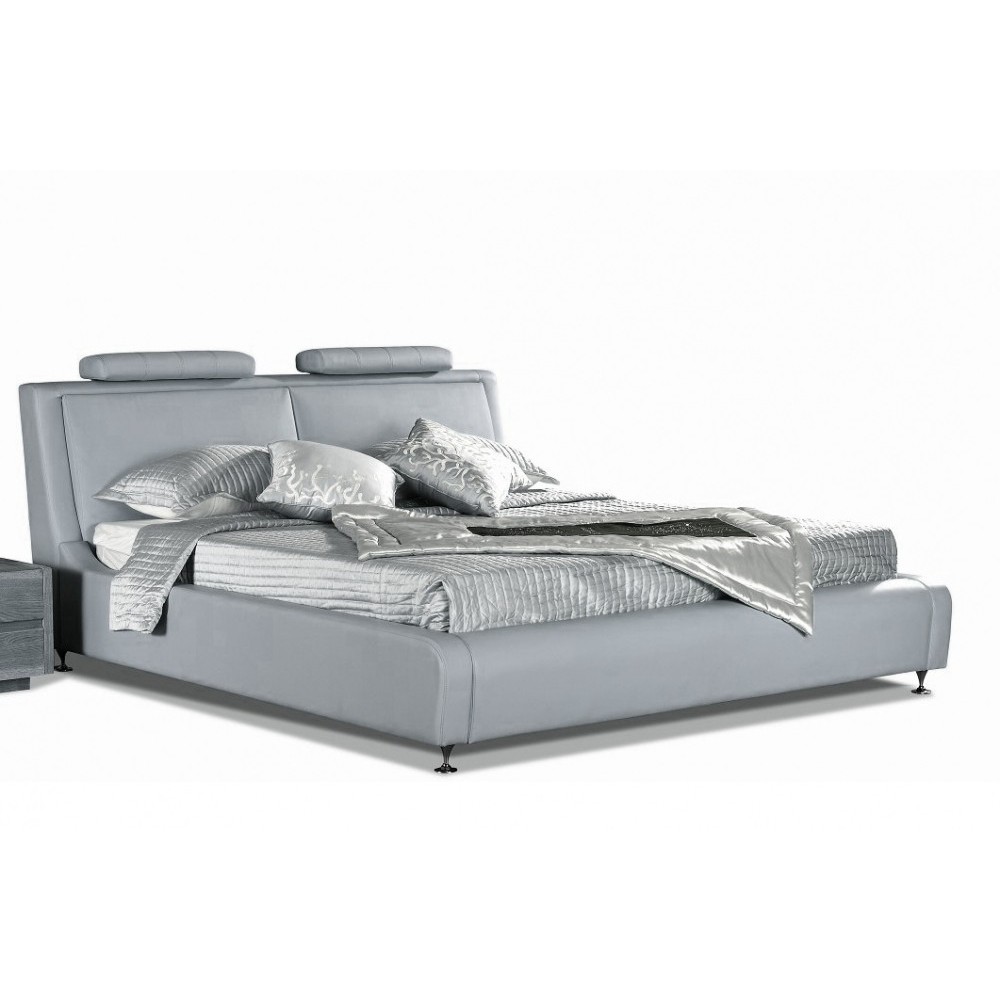 Lit en cuir italien de luxe LIVOURNE 160x200, gris clair.