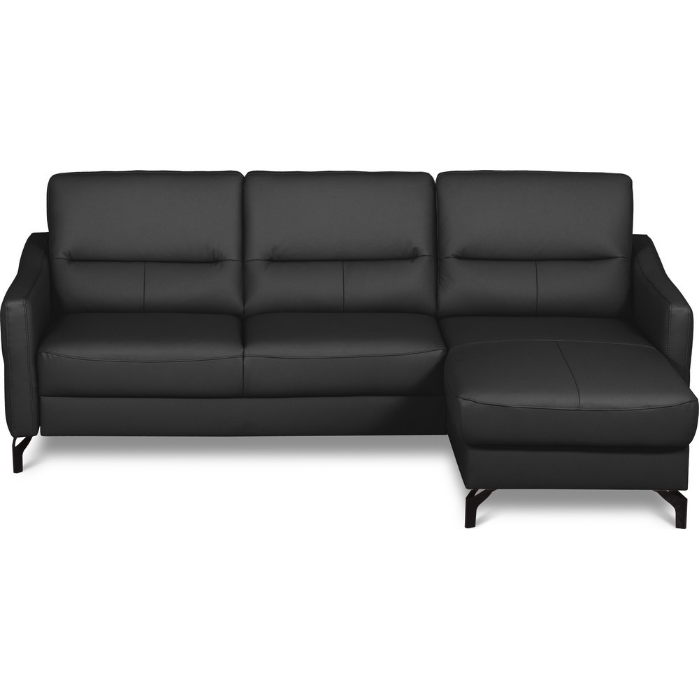 Canapé d'angle convertible en cuir italien luxe 5 places, FARINI, coffre, noir, angle droit Canapé d'angle convertible en cuir italien luxe 5 places, FARINI, coffre, noir, angle droit