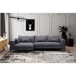 Canapé d'angle en tissu luxe 5 places, BERGAMO, gris foncé, angle gauche (vu de face)