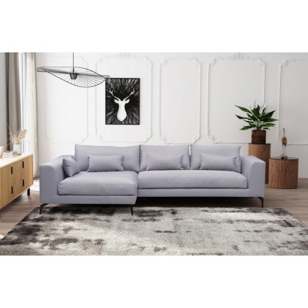 Canapé d'angle en tissu luxe 5 places, BERGAMO, gris, angle gauche (vu de face)