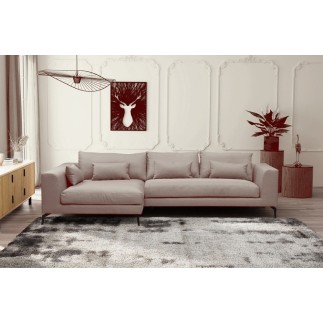 Canapé d'angle en tissu luxe 5 places, BERGAMO, beige, angle gauche (vu de face)