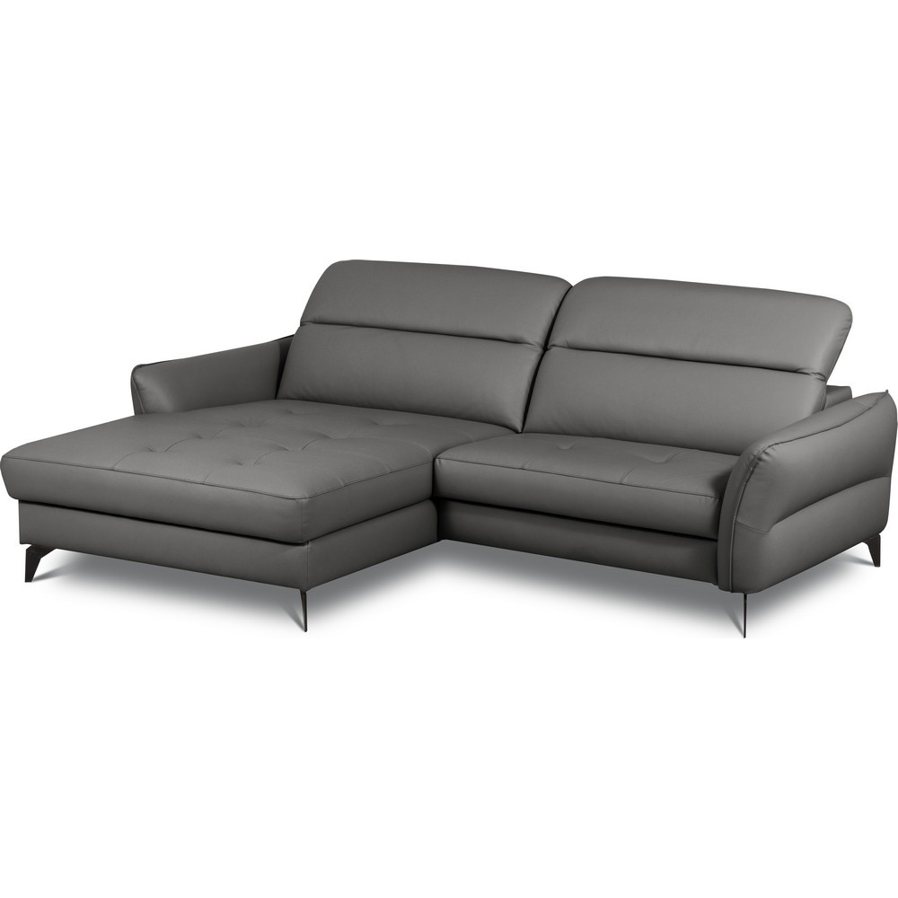 Canapé d'angle convertible en cuir italien luxe 5 places, MANZONI, coffre, gris foncé, angle gauche Canapé d'angle convertible en cuir italien luxe 5 places, MANZONI, coffre, gris foncé, angle gauche