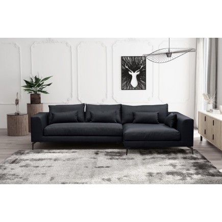 Canapé d'angle en tissu luxe 5 places, BERGAMO, gris anthracite, angle droit (vu de face)