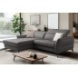 Canapé d'angle convertible en cuir italien luxe 5 places, MANZONI, coffre, gris foncé, angle gauche Canapé d'angle convertible en cuir italien luxe 5 places, MANZONI, coffre, gris foncé, angle gauche