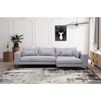 Canapé d'angle en tissu luxe 5 places, BERGAMO, gris, angle droit(vu de face)