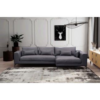 Canapé d'angle en tissu luxe 5 places, BERGAMO, gris foncé, angle droit (vu de face)
