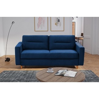 Canapé 3 places convertible en velours de luxe ATHENES, bleu foncé