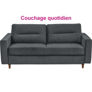 Canapé 3 places convertible en velours de luxe ATHENES, gris foncé