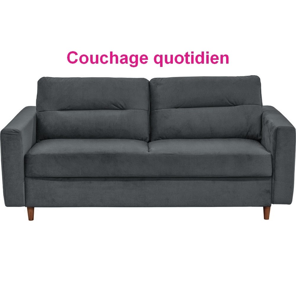 Canapé 3 places convertible en velours de luxe ATHENES, gris foncé