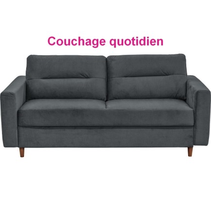 Canapé 3 places convertible en velours de luxe ATHENES, gris foncé