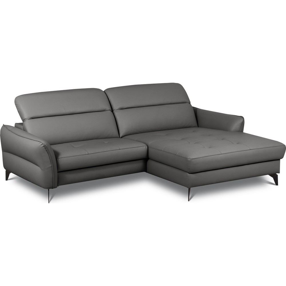 Canapé d'angle convertible en cuir italien luxe 5 places, MANZONI, coffre, gris foncé, angle droit Canapé d'angle convertible en cuir italien luxe 5 places, MANZONI, coffre, gris foncé, angle droit