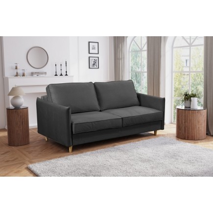 Canapé 3 places convertible en velours de luxe LISA, gris anthracite