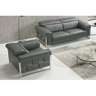 Ensemble Canapé 3 places et fauteuil en cuir italien buffle , BOLZANO, gris foncé