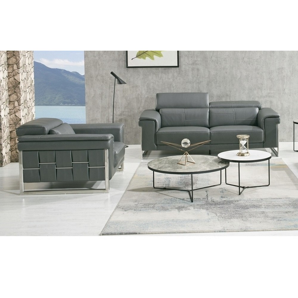 Ensemble Canapé 2 places et 1 fauteuil en cuir italien buffle , BOLZANO, gris foncé Ensemble Canapé 2 places et 1 fauteuil en cuir italien buffle , BOLZANO, gris foncé