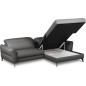 Canapé d'angle convertible en cuir italien luxe 5 places, MANZONI, coffre, gris foncé, angle droit Canapé d'angle convertible en cuir italien luxe 5 places, MANZONI, coffre, gris foncé, angle droit