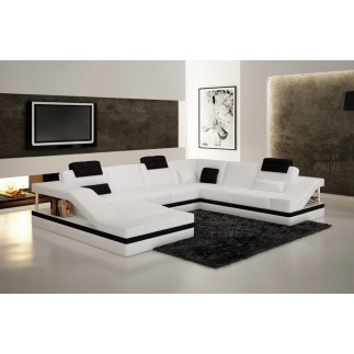 Canapé d'angle en cuir italien 8 places PERFECT, blanc et noir