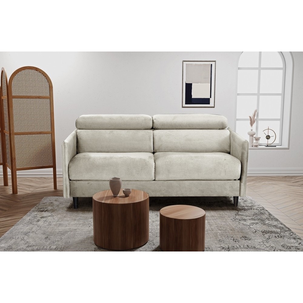 Canapé 3 places convertible en velours de luxe LOIC, beige
